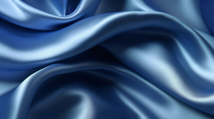 Obraz premium Navy silk satin fabric texture background with sweeping ripples and folds. A.I. generated. 