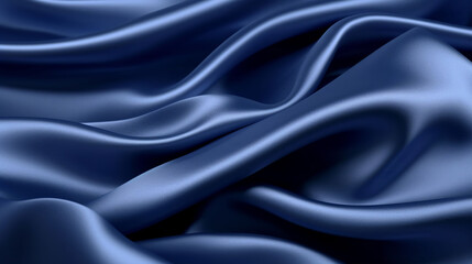 Obraz premium Navy silk satin fabric texture background with sweeping ripples and folds. A.I. generated. 