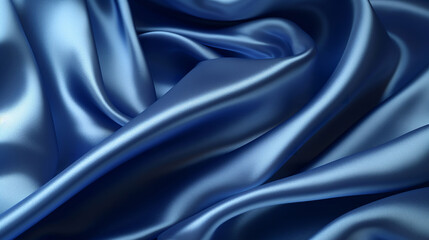 Fototapeta premium Navy silk satin fabric texture background with sweeping ripples and folds. A.I. generated. 
