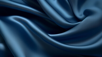 Fototapeta premium Navy silk satin fabric texture background with sweeping ripples and folds. A.I. generated. 