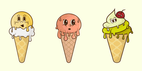 ice cream set, logo, sticker, retro style vector image  