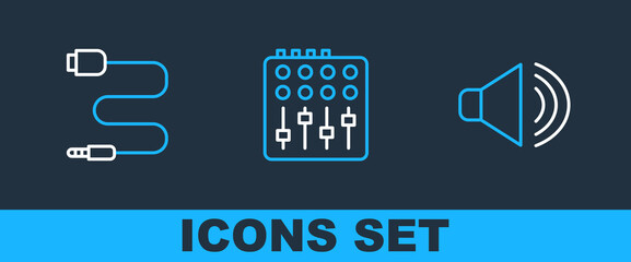 Set line Speaker volume, Audio jack and Sound mixer controller icon. Vector © vector_v
