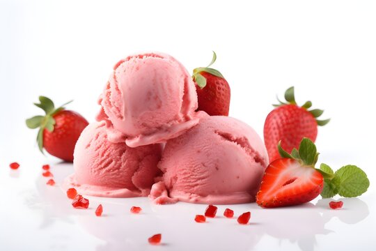 "Delicious strawberry ice cream on white background"