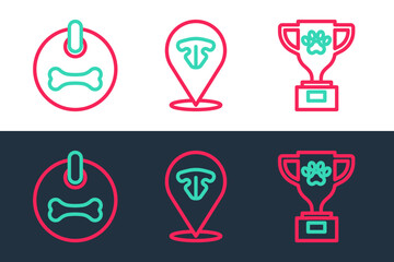 Set line Pet award, Dog collar and Cat nose icon. Vector