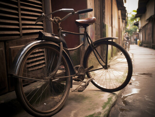 Fototapeta na wymiar Vintage bicycle in the old town