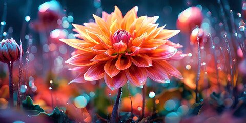Obraz na płótnie Canvas vibrant flower macro shot of Dahliabud, beauty of close up nature, Generative AI