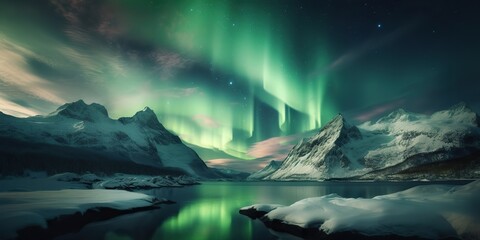 Naklejka premium AI Generated. Photo realistic illustration of aurora northern light. Adventure expidition vibe. AI Generative. Graphic Art
