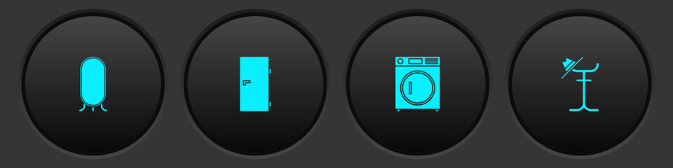 Set Big full length mirror, Closed door, Washer and Coat stand icon. Vector