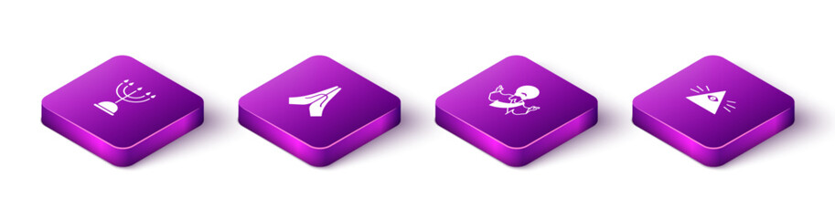 Set Isometric Hanukkah menorah, Hands in praying position, Jesus Christ and Masons icon. Vector