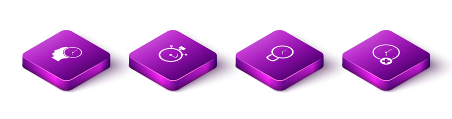 Set Isometric Time Management, Stopwatch, Clock and delete icon. Vector