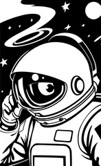 black and white of spaceman cartoon