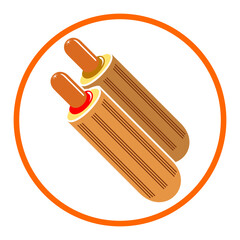 Hot-dogi francuskie z ketchupem i musztardą. Pyszny, świeży, gorący hot-dog. Ikona hot-dog, logo fast food, food truck. Bułka z parówką, kiełbaska