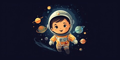 AI Generated. 2d boy kid person man character at moon galaxy. Astronaut in galaxy space. AI Generative. Graphic Art