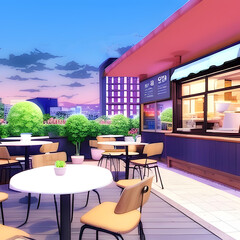 Hand painted photo realistic street cafe