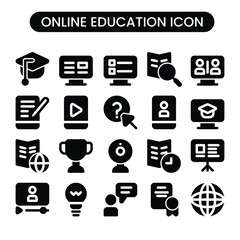 Online education icons set with glyph style