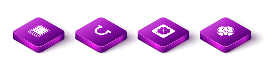 Set Isometric Lottery ticket, Horseshoe, Casino slot machine and chips icon. Vector