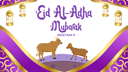 Vector banner template purple elegant with theme of Happy Eid al-Adha Mubarak 2023