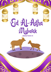 Vector Poster template purple elegant with theme of Happy Eid al-Adha Mubarak 2023