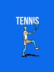 A man performing to play tennis. Vector illustration of trendy doodle art and abstract cartoon character
