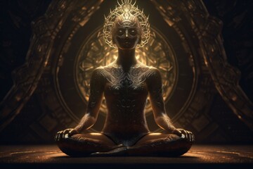 zen chakra meditation spiritual energy yoga pose aura silhouette peace. Generative AI.