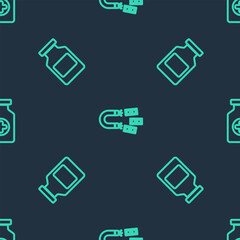 Set line Magnet with money, Medicine bottle and on seamless pattern. Vector