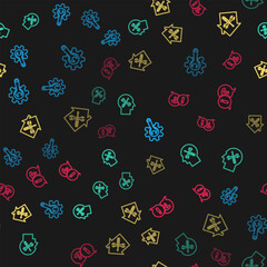 Set line Wrench and gear, Human head service, House and Question Exclamation on seamless pattern. Vector