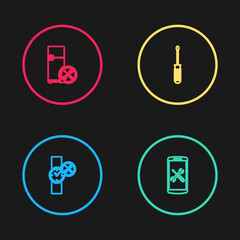 Set line Wrist watch service, Smartphone, Screwdriver and Refrigerator icon. Vector