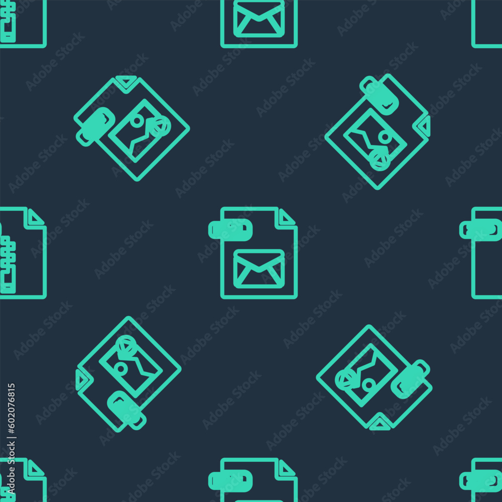 Poster set line eml file document, gif and zip on seamless pattern. vector