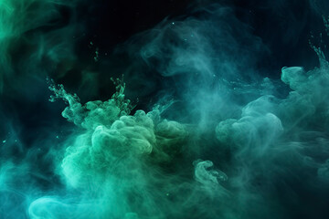 Color mist, resembling an ink in water, creates a haze texture against a dark black background.