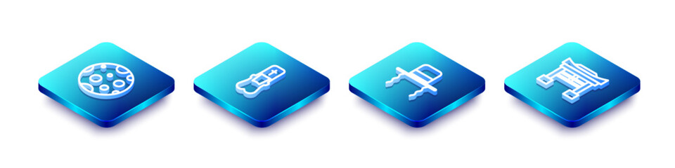 Set Isometric line Moon, Priest, Orthodox jewish hat with sidelocks and Japan Gate icon. Vector