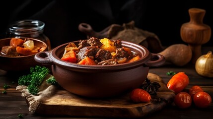 Delicious stew - cooked vegetables with roast meat