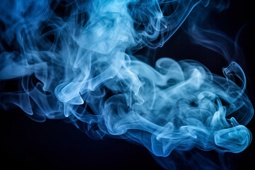 Shiny smoke captured mid - motion. The fluid - like nature of the smoke, combined with the blue color particles, creates a texture reminiscent of a paint vapor storm wave.