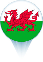 Fototapeta premium Map pointer with flag of Wales.