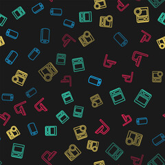 Set line Paper towel roll, Kitchen dishwasher machine, and Shower head on seamless pattern. Vector