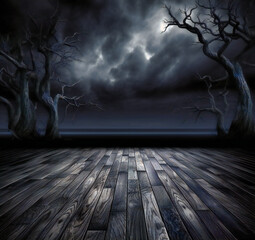 dark night time background with wood floor