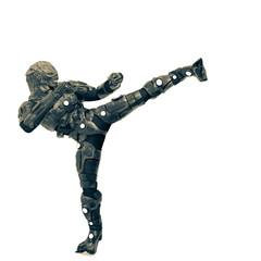 reptilian officer doing a kung fu pose in white background