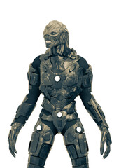 reptilian officer standing up in white background