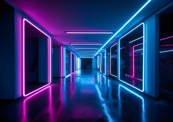 futuristic interior with neon lights in it