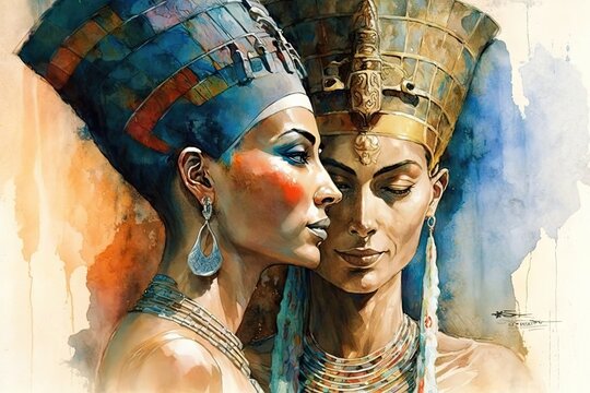 Egyptian Queen embracing her husband. Glorious Generative AI.