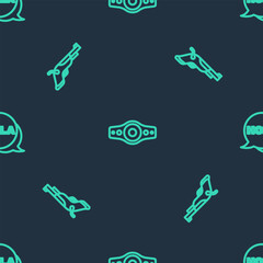 Set line Wrestling championship belt, Vintage pistols and Hola on seamless pattern. Vector © vector_v