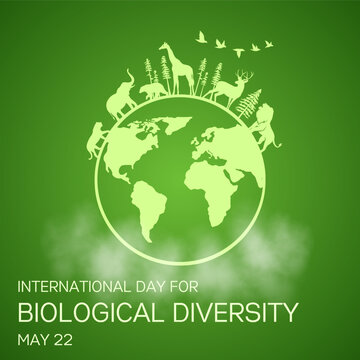 International Day for Biological Diversity vector. Green planet earth vector. Wild animals silhouette vector. Biodiversity Day Poster, May 22. Important day