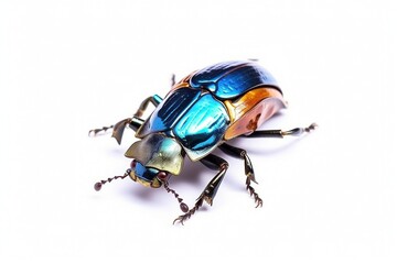Isolated scarab beetle on white background, Generative AI - obrazy, fototapety, plakaty