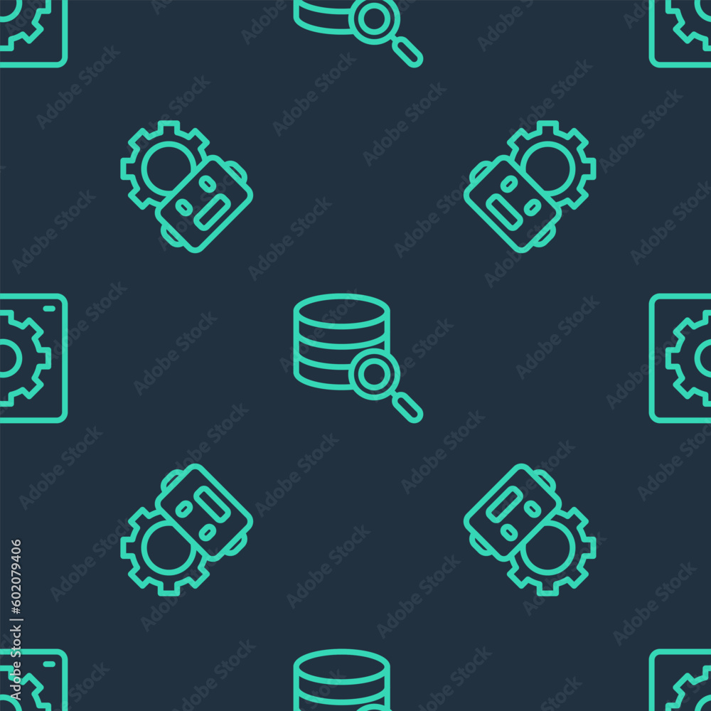 Poster set line server, robot setting and computer api interface on seamless pattern. vector