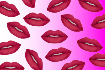 Women's lips. Sensual and seductive female lips with dark red lipstick on a pastel pink background. Cosmetics and beauty concept	