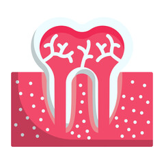 Tooth and roots vector color icon design, Dentistry symbol, Healthcare sign, Dental instrument stock illustration, Teeth Gum with Pulp Side View concept