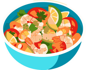 Mix of Sea food and fish peruvian ceviche illustration