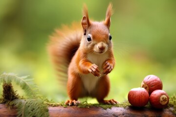 Cute Red Squirrel Eating Nut