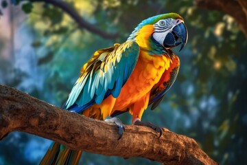 Fototapeta na wymiar Colorful Macaw Parrot Perched on a Branch