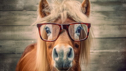 Horsing Around in Style: A Horse with Glasses. Generative AI - obrazy, fototapety, plakaty