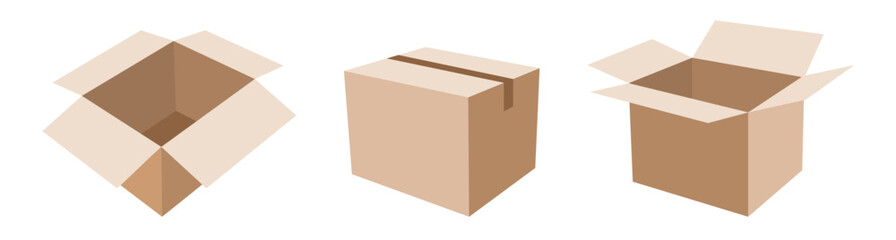 set of cardboard box vector icon